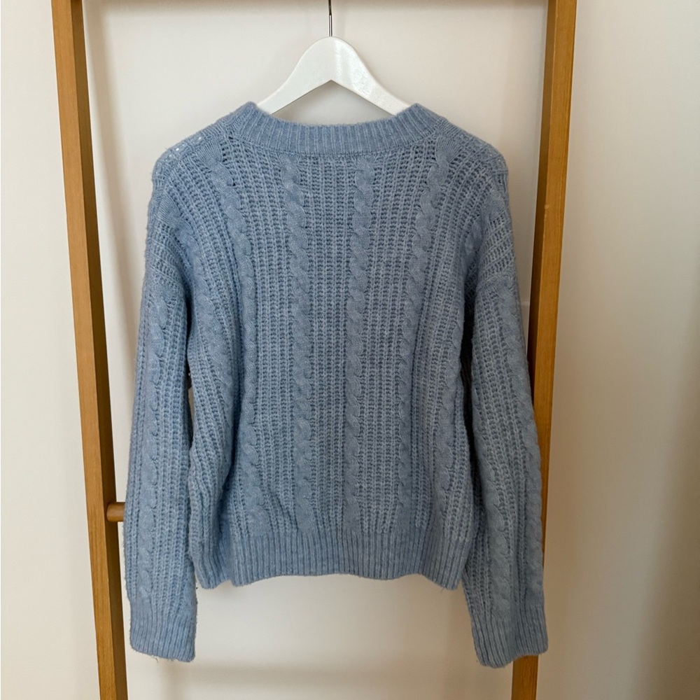 Blue Crew Neck Cable Knit Sweater